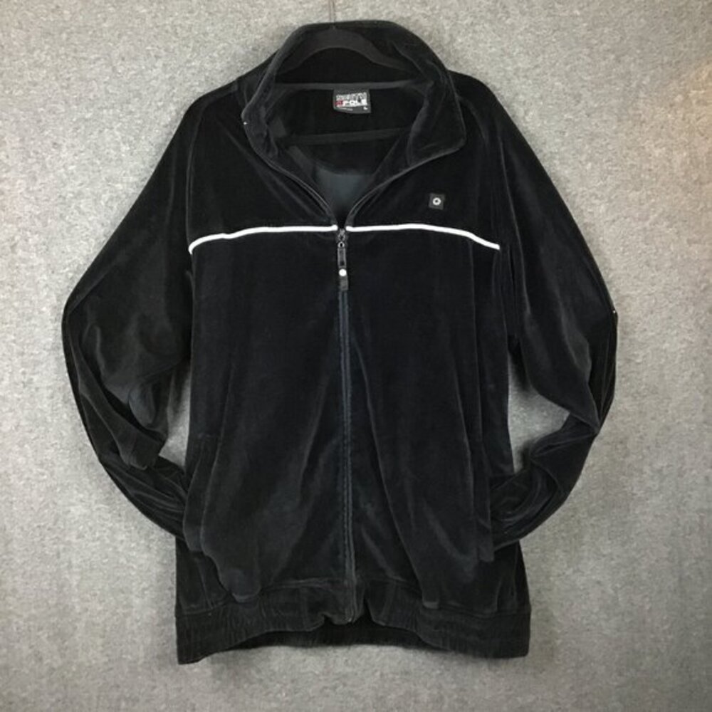 Vintage Southpole Mens Track Suit Jacket 90s Y2K Full Zip Velveteen Black L/XL